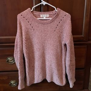Pink Sweater with Hole Details on Top and Bottom